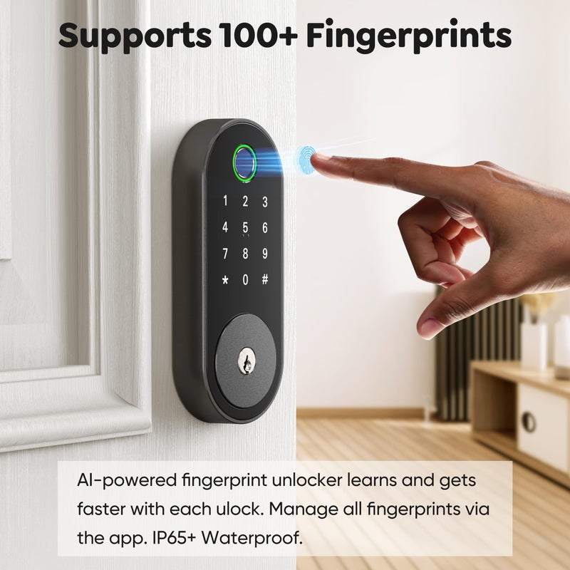 قفل ذكي ببصمة الإصبع بدون مفتاح: قفل ذكي Sifely Smart Lock تلقائي إلكتروني للدخول بدون مفتاح قفل باب رقمي ذكي مع رمز قفل باب ببصمة الإصبع البيومترية مع لوحة مفاتيح (أسود) - Image 2
